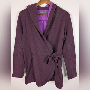 Title Nine Merino Wool Blend Hooded Wrap Cardigan Sweater Cozy Zip Pocket